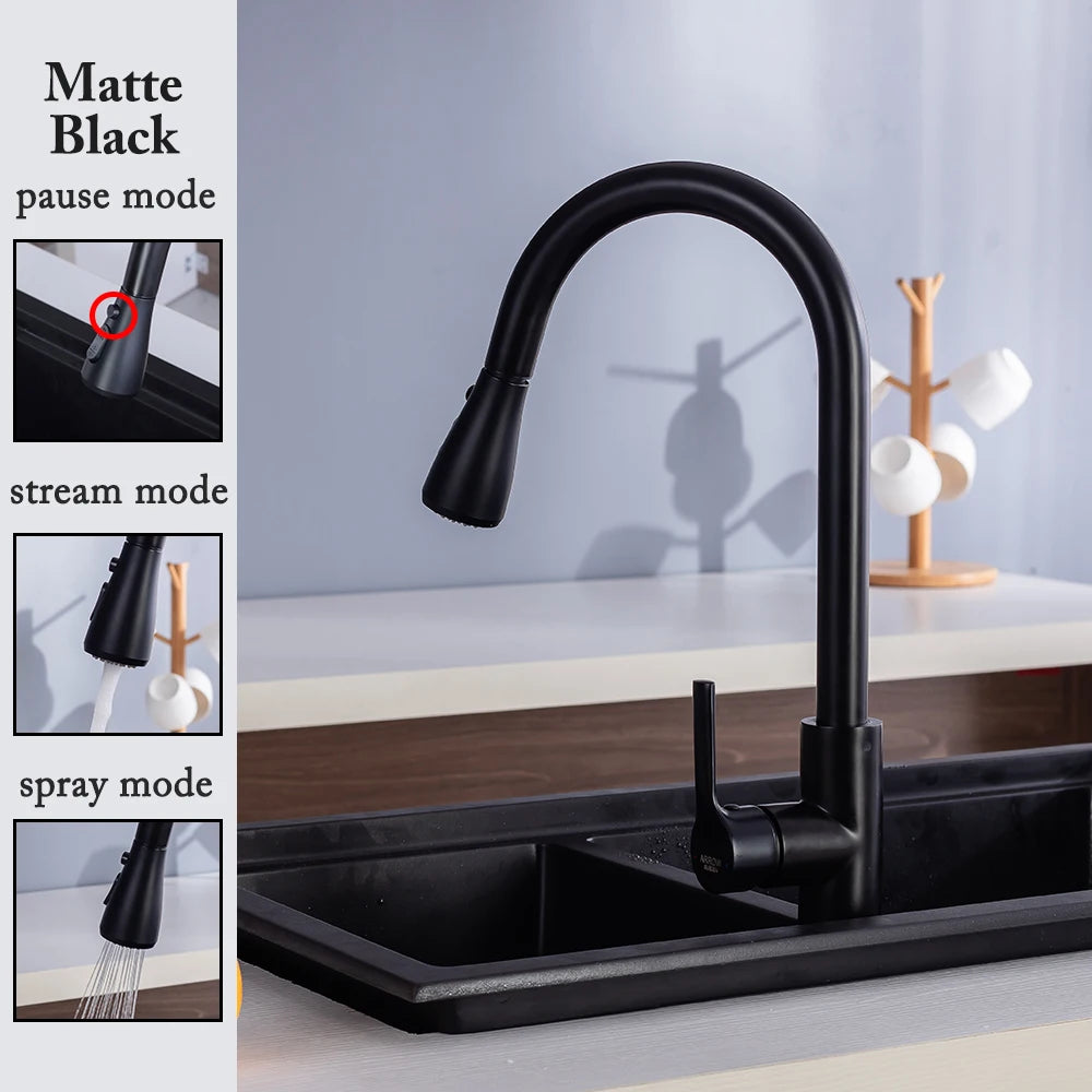 Black Pull-Out Kitchen Faucet with Brushed Nickel and Chrome Finish