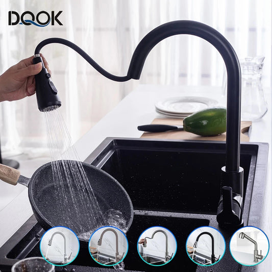 Black Pull-Out Kitchen Faucet with Brushed Nickel and Chrome Finish