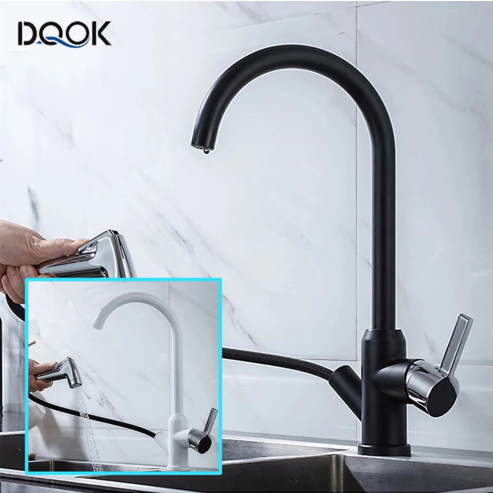 Black Pull-Out Kitchen Faucet with Brushed Nickel and Chrome Finish