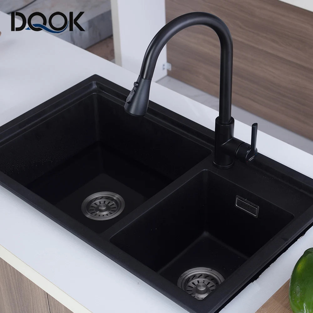 Black Pull-Out Kitchen Faucet with Brushed Nickel and Chrome Finish