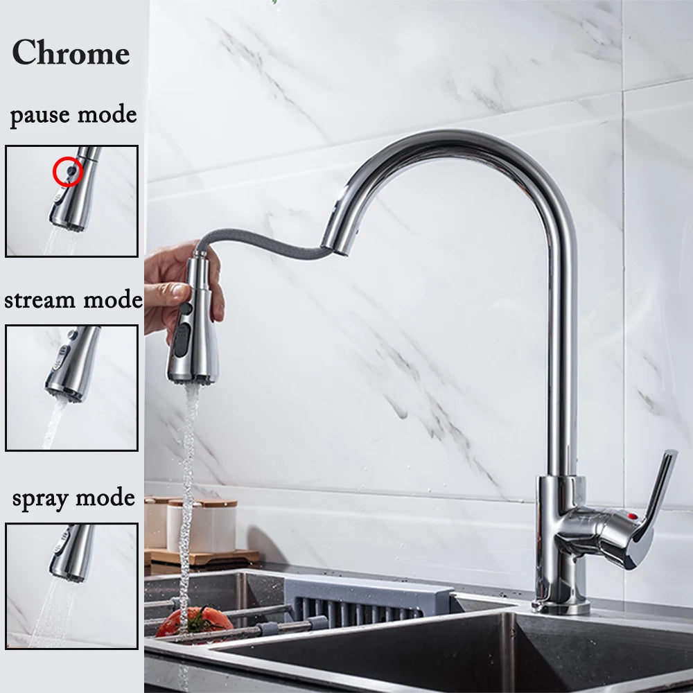 Black Pull-Out Kitchen Faucet with Brushed Nickel and Chrome Finish