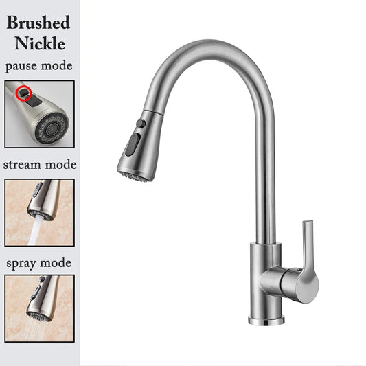 Black Pull-Out Kitchen Faucet with Brushed Nickel and Chrome Finish